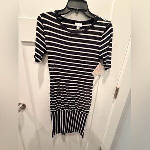 LuLaRoe Julia Dress NWT Black White Stripe XS Bodycon Fitted Stretch Knit